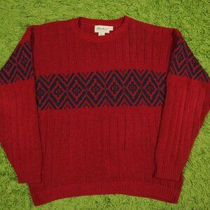 Vintage Heavy Knit Eddie Bauer Pattern Baggy Sweater Dark Red Color